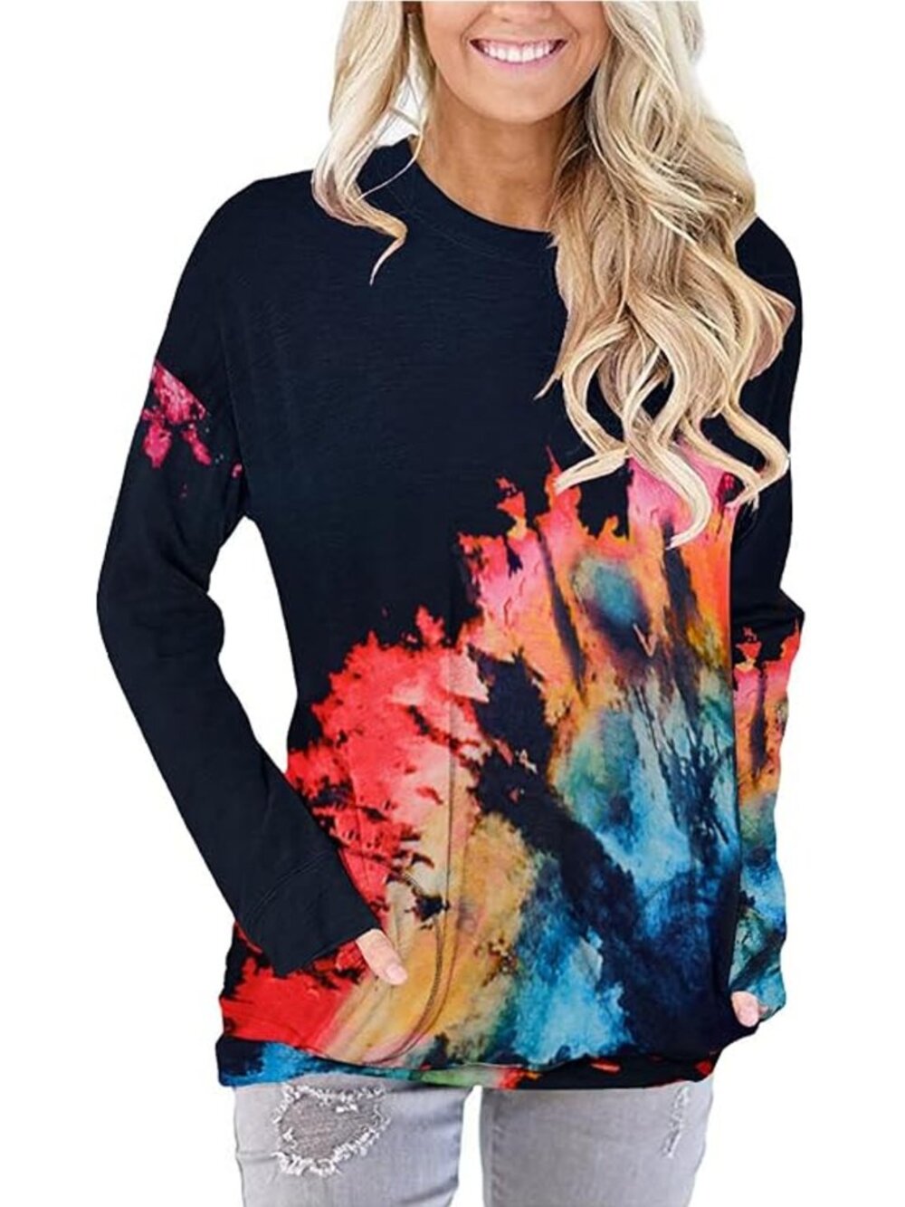 New Onlypuff Tie Dye Long Sleeve Sweatshirt Size M
